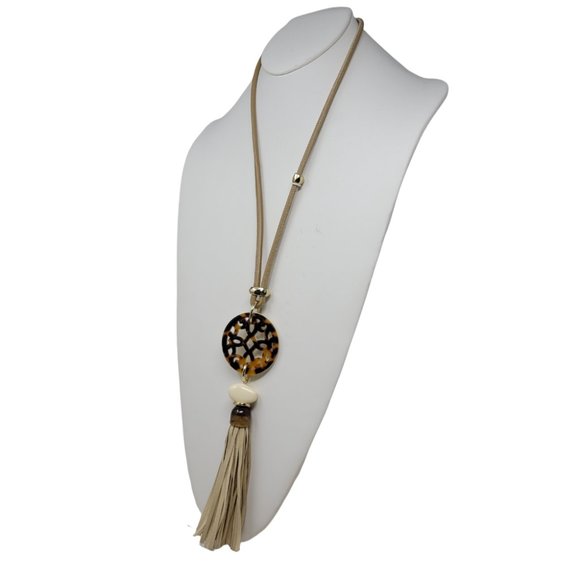 CHICO'S Faux Tortoise Shell Tassel Necklace - Picture 7 of 10